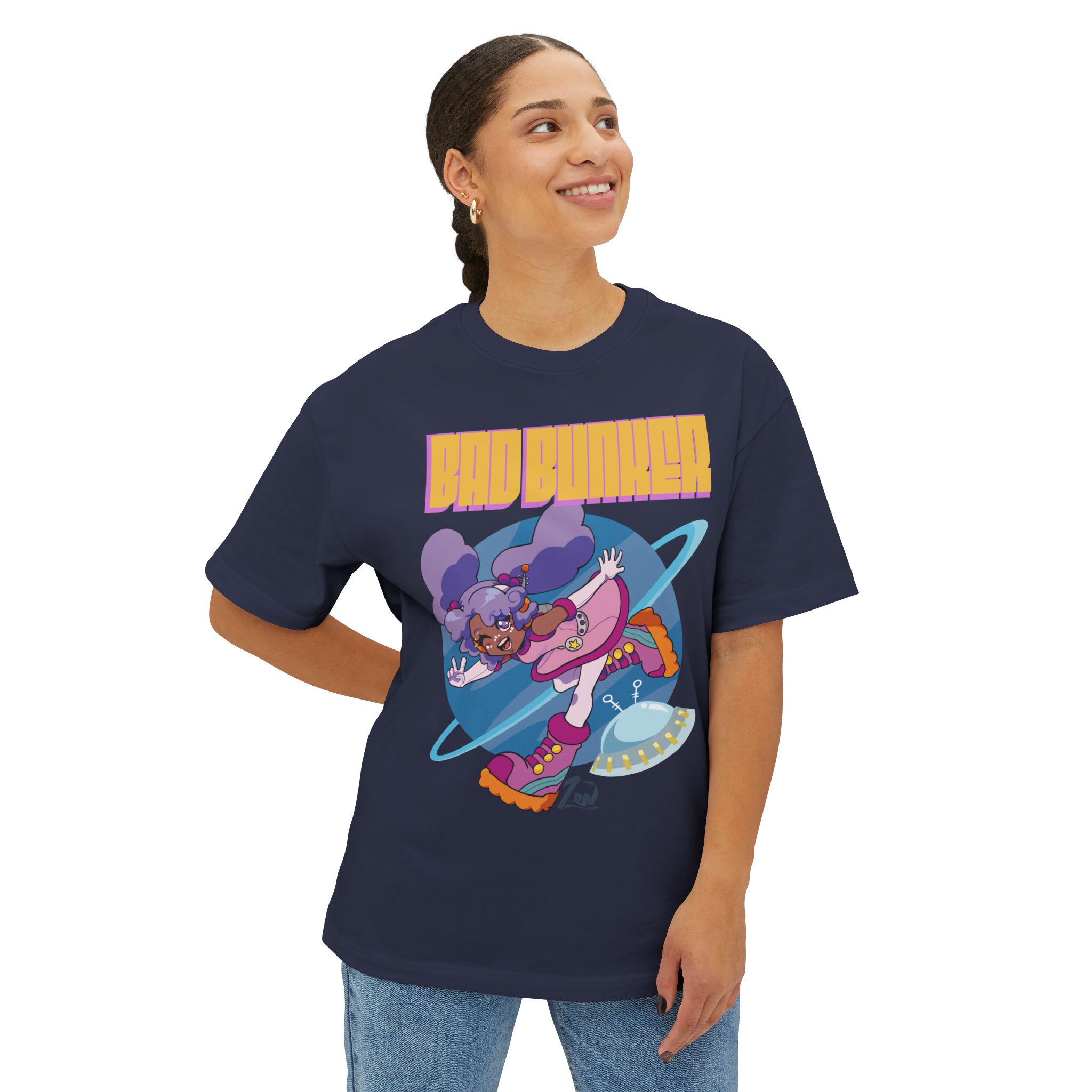 Bad Bunker Saturn Girl - Unisex Oversized Boxy Tee - Image 35