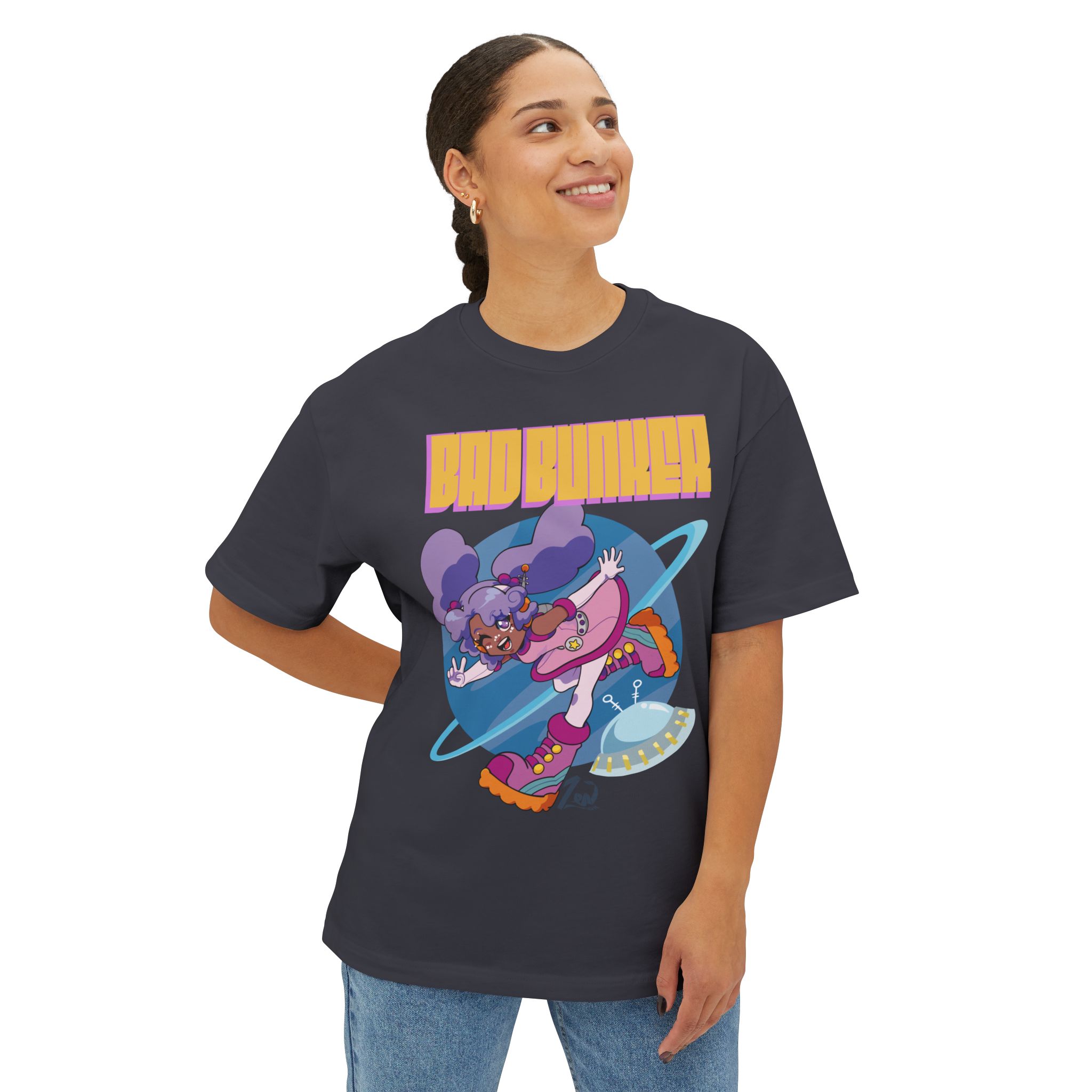 Bad Bunker Saturn Girl - Unisex Oversized Boxy Tee - Image 23