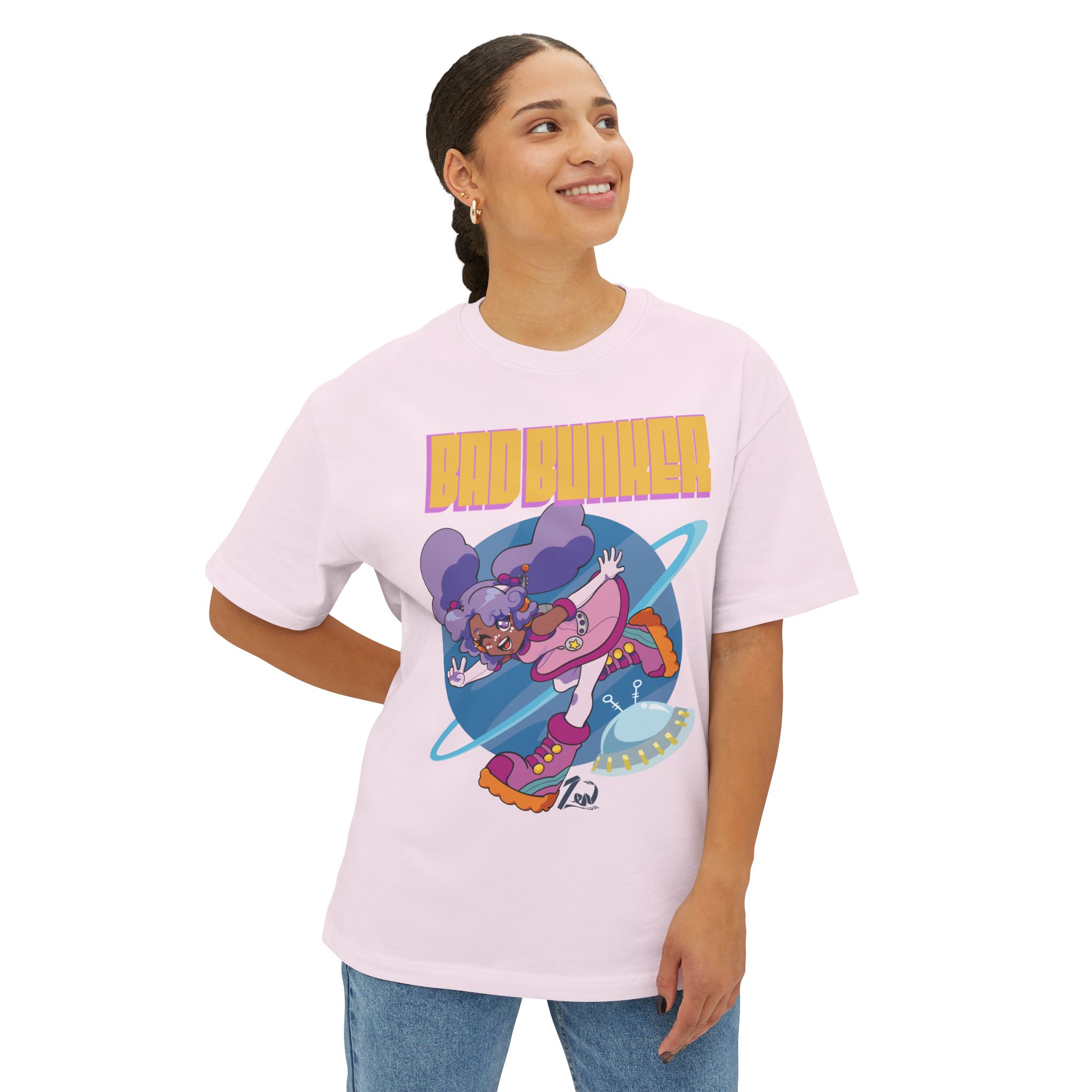 Bad Bunker Saturn Girl - Unisex Oversized Boxy Tee - Image 7