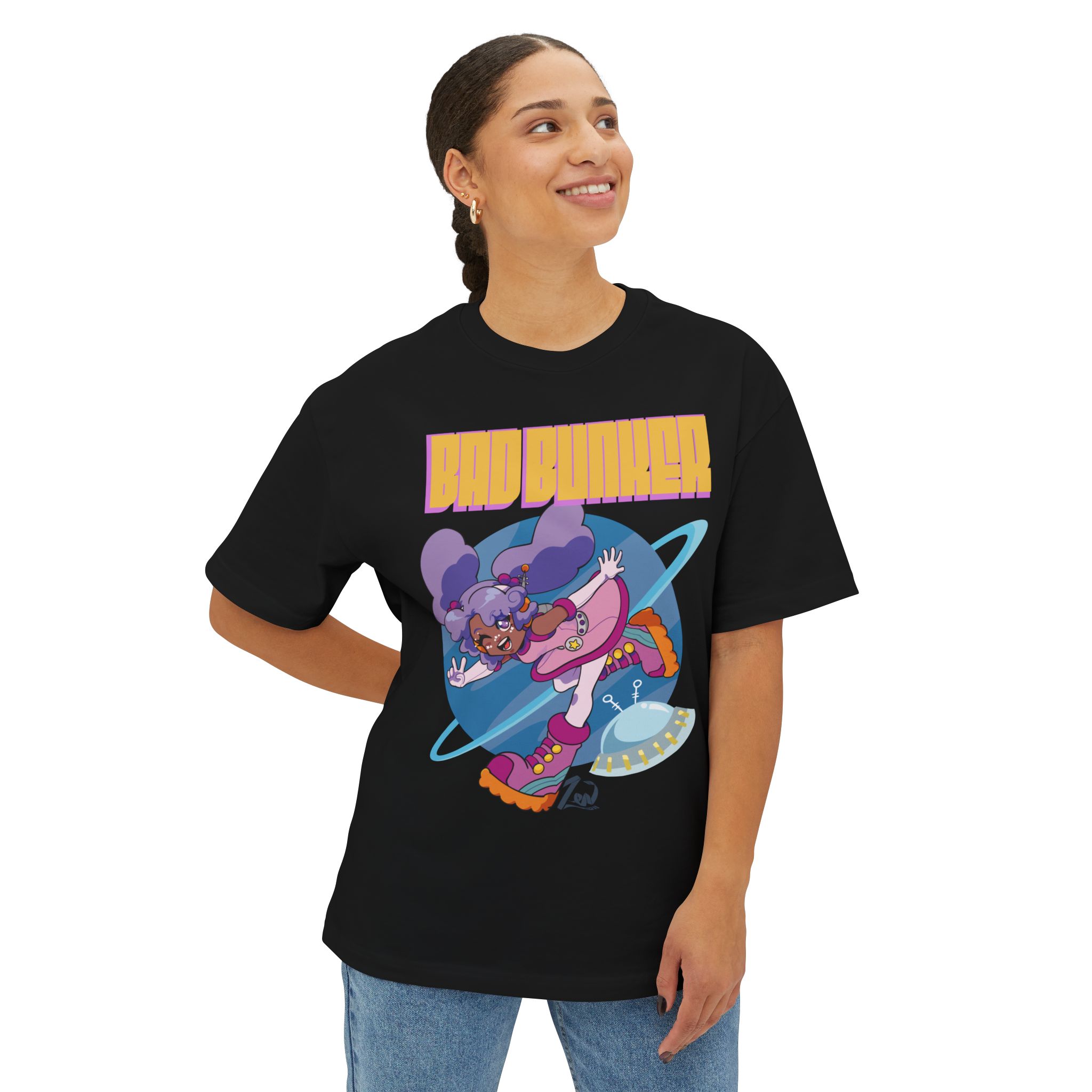 Bad Bunker Saturn Girl - Unisex Oversized Boxy Tee - Image 11